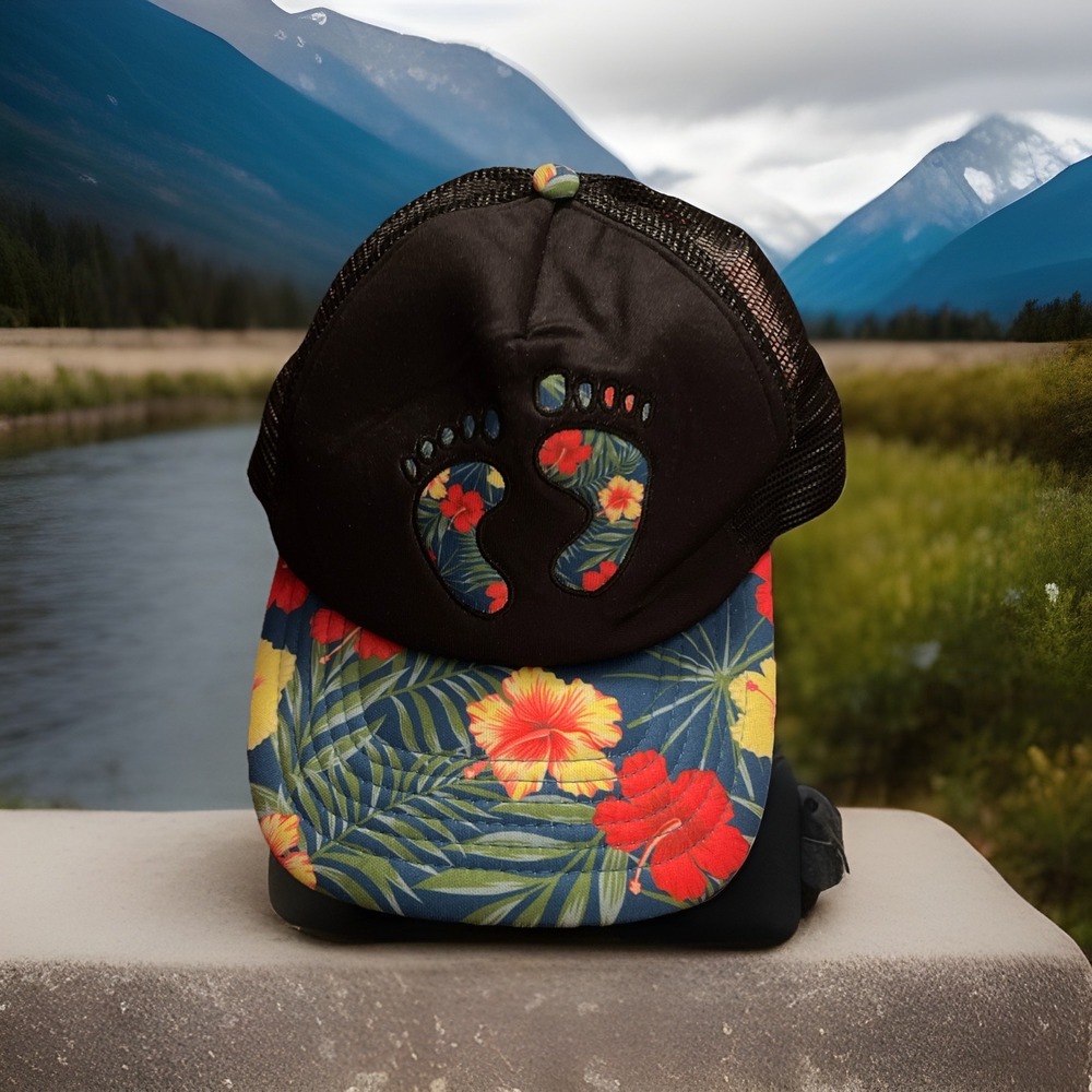 Hang Ten Bear‎ Feet Floral "textured" Hat Ball Cap Mesh Snapback Hat Pre Owned